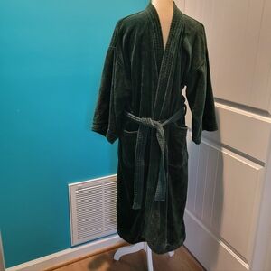 Stafford Mens Green Terry Robe One Size, Belt, Pockets